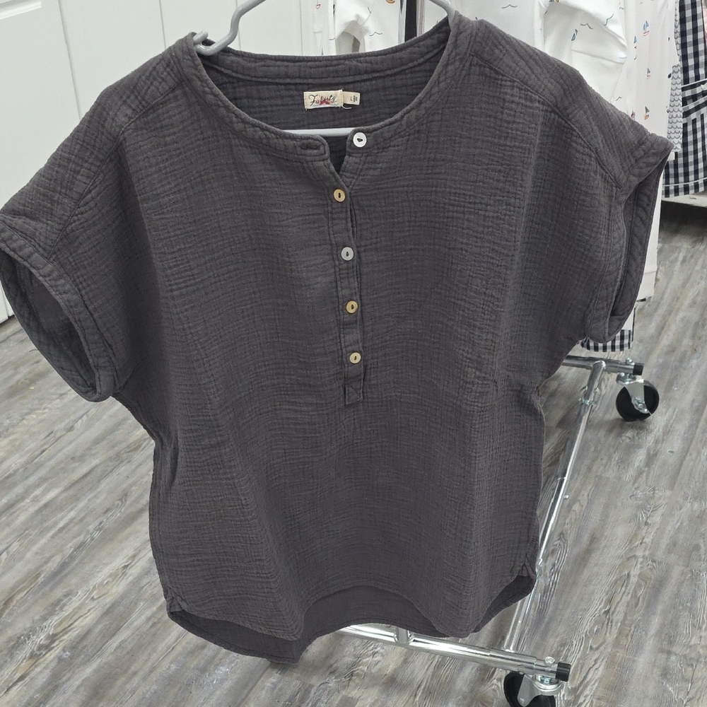 Faherty Gray Button-Up Top